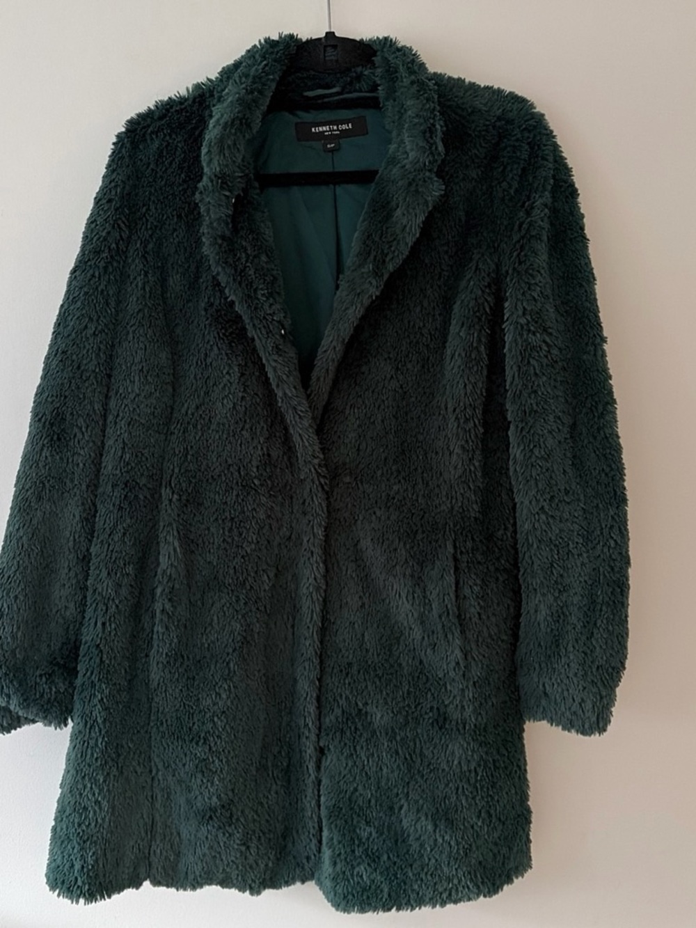 Kenneth Cole Dark Green Plush Teddy Coat